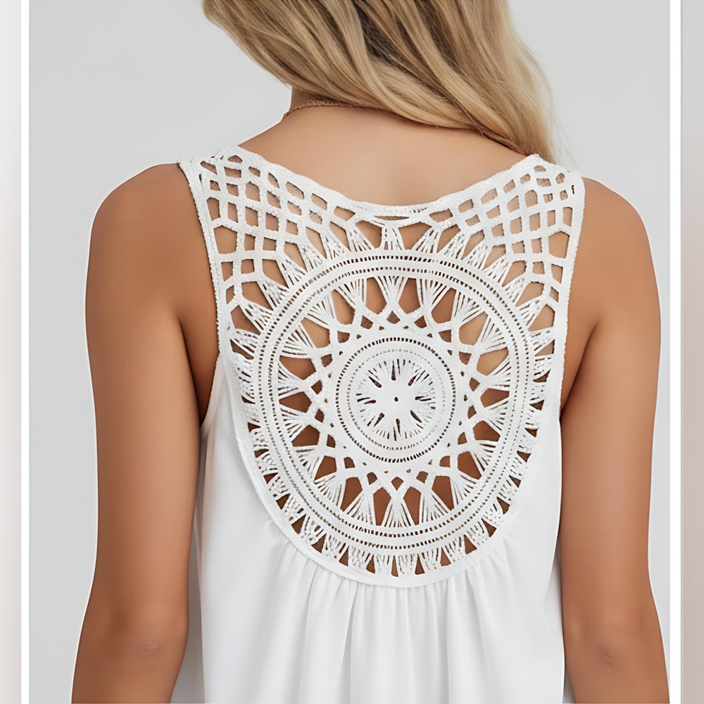 White Boho Crochet Sleeveless Blouse